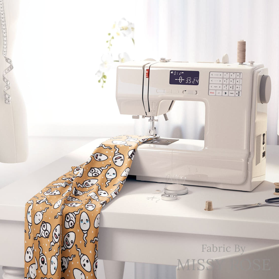Profanity Fabric 58 on a sewing machine - premium fabric for sewing projects | Fabric by Missy Rose