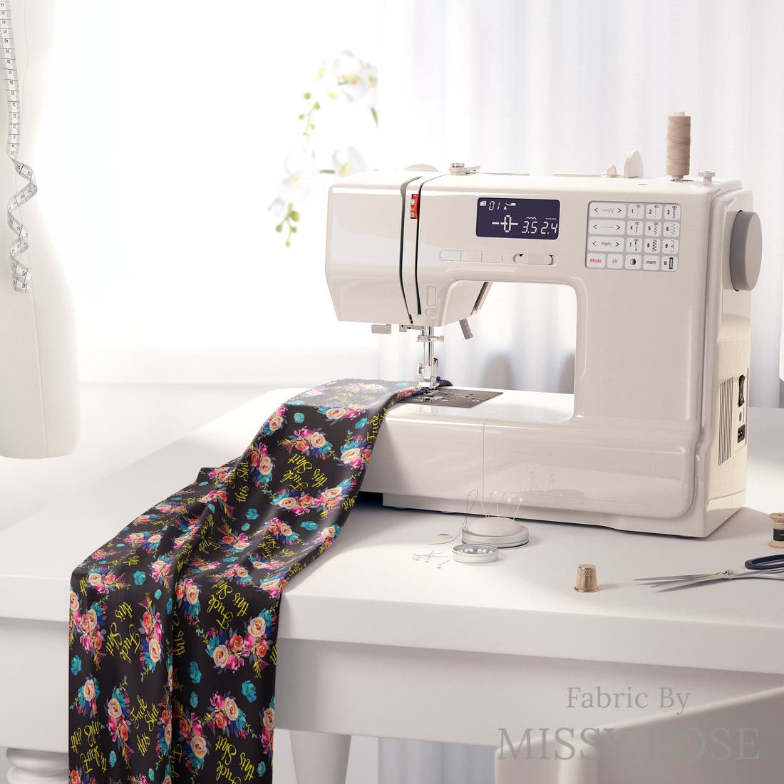 Profanity Fabric 583 on a sewing machine - premium fabric for sewing projects | Fabric by Missy Rose