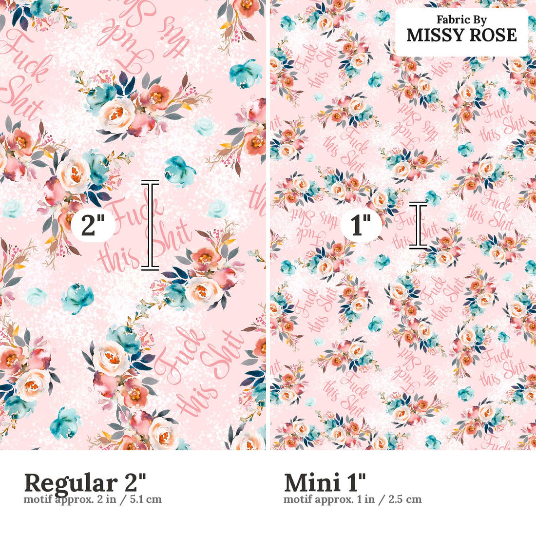 Profanity Fabric 585 Regular 2 inch vs Mini 1 inch print scale side by side | Fabric by Missy Rose