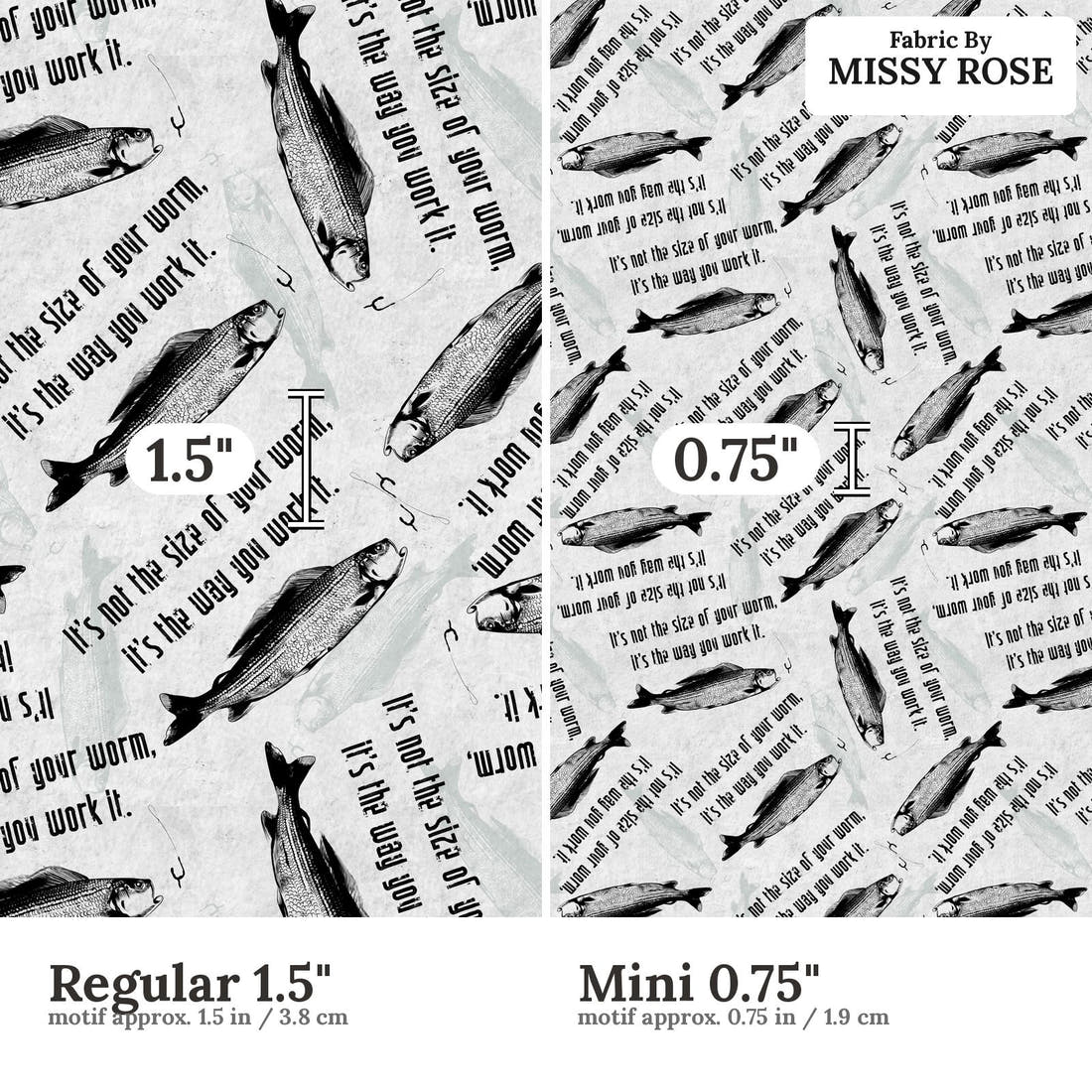 Profanity Fabric 586 Regular 1.5 inch vs Mini 0.75 inch print scale side by side | Fabric by Missy Rose