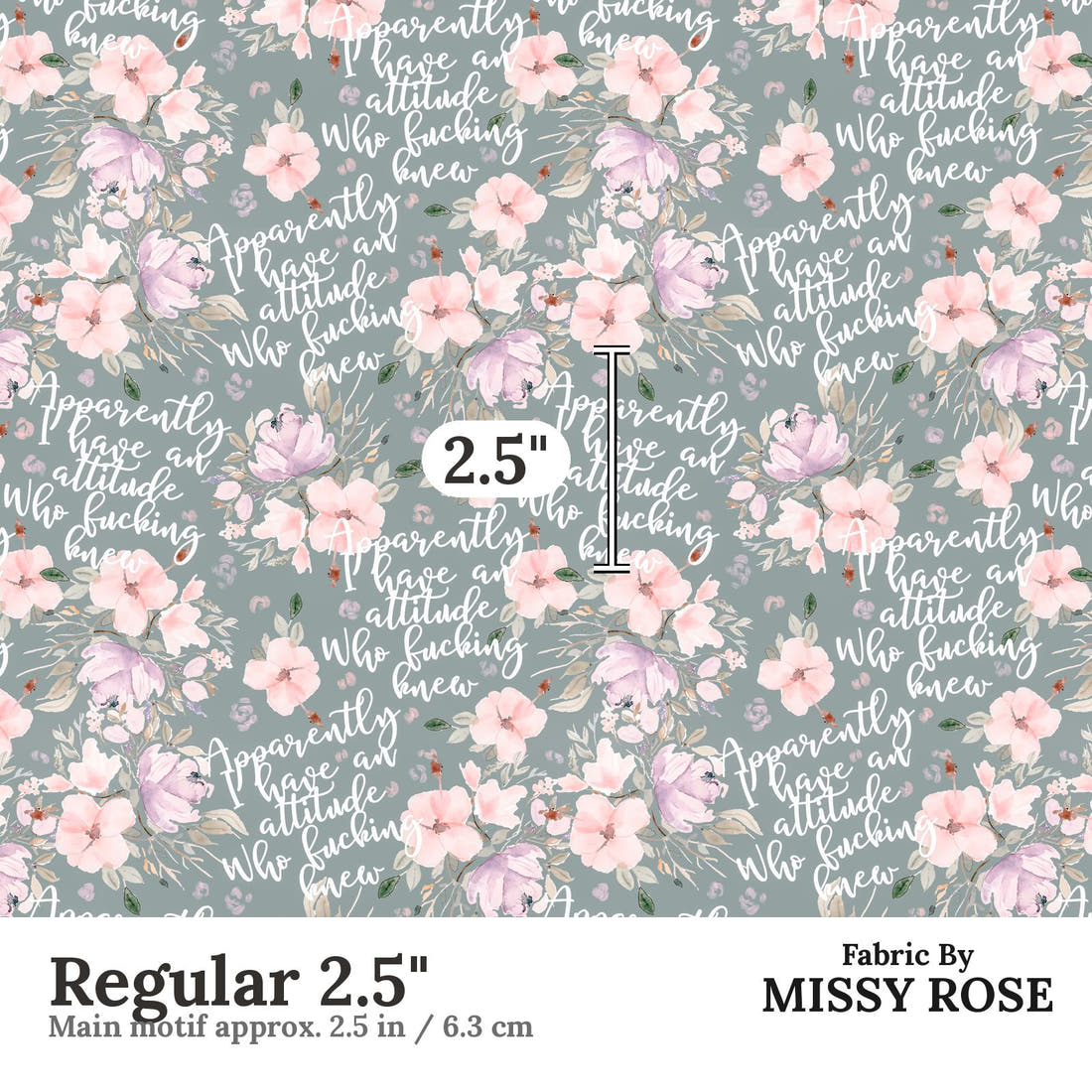 Profanity Fabric 588 Regular 2.5 inch print scale guide | Fabric by Missy Rose