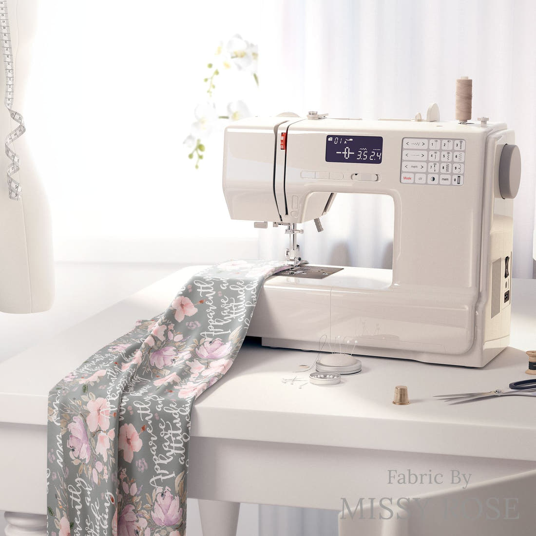 Profanity Fabric 588 on a sewing machine - premium fabric for sewing projects | Fabric by Missy Rose