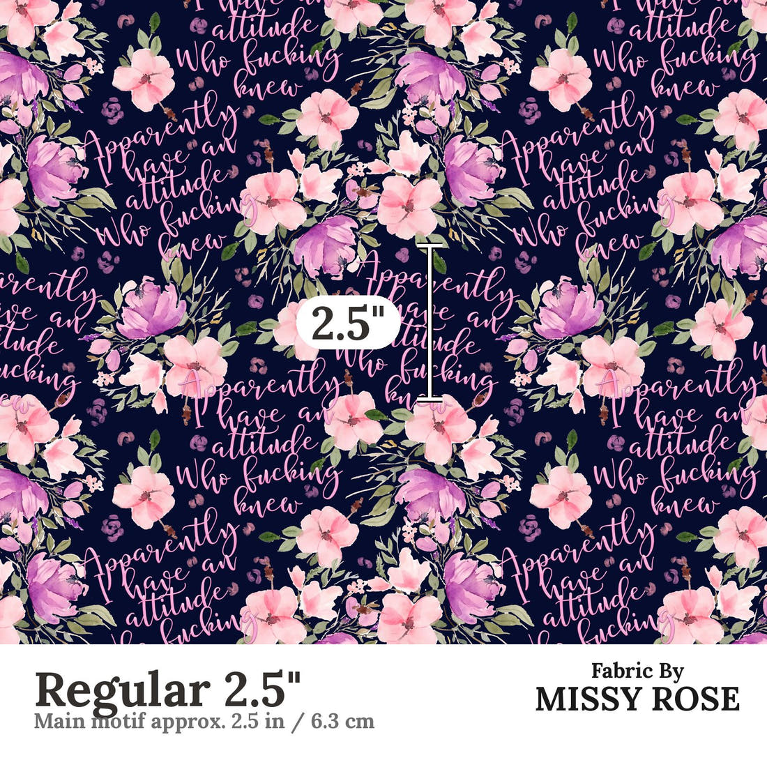 Profanity Fabric 589 Regular 2.5 inch print scale guide | Fabric by Missy Rose