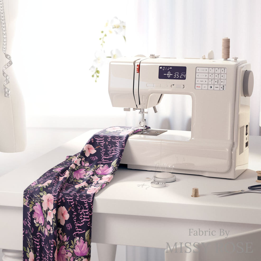 Profanity Fabric 589 on a sewing machine - premium fabric for sewing projects | Fabric by Missy Rose
