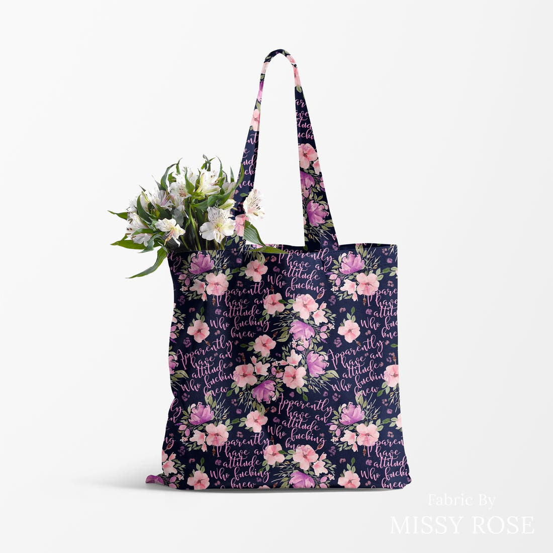 Profanity Fabric 589 made up as a tote bag - see how the print looks made up | Fabric by Missy Rose