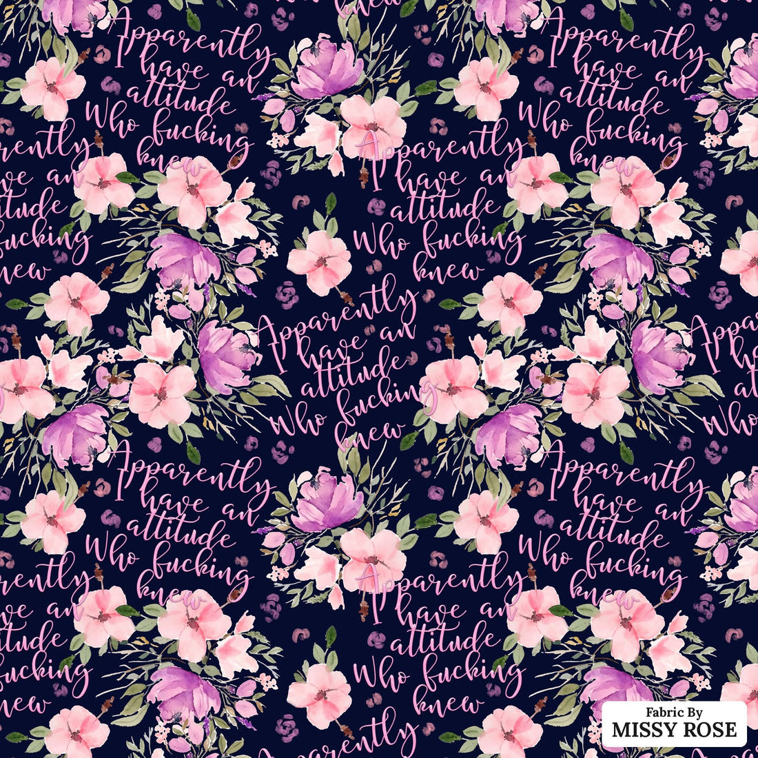Profanity Fabric 589 - flat view of the print, zoom in for detail | Fabric by Missy Rose