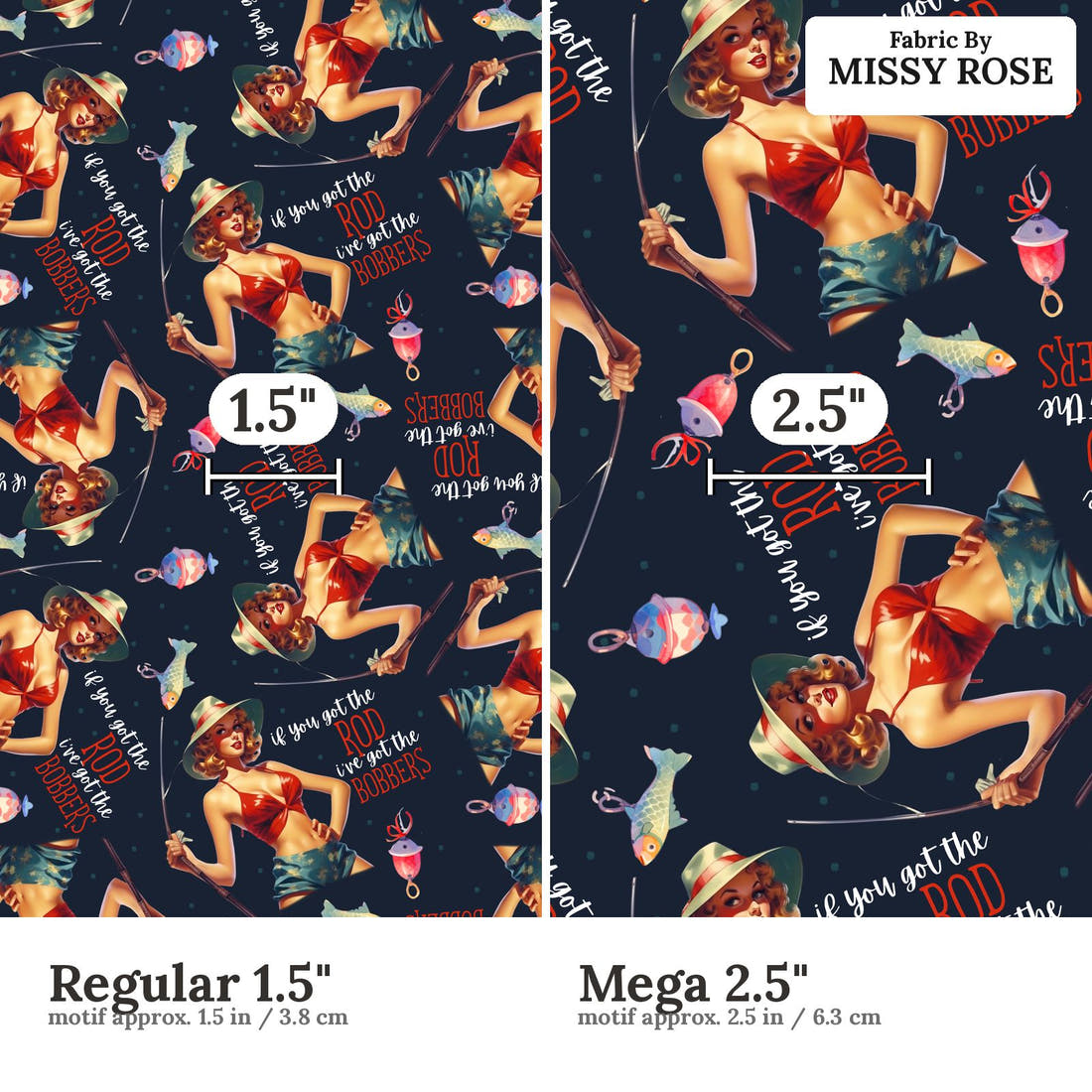 Profanity Fabric 60 Regular 1.5 inch vs Mega 2.5 inch print scale side by side | Fabric by Missy Rose