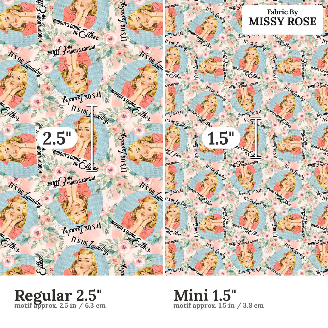 Profanity Fabric 61 Regular 2.5 inch vs Mini 1.5 inch print scale side by side | Fabric by Missy Rose