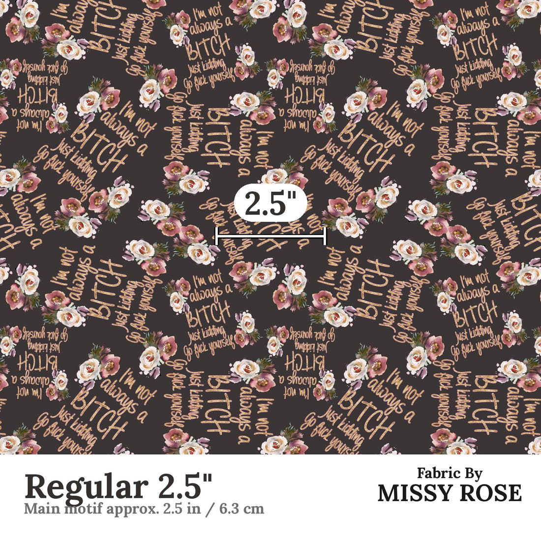 Profanity Fabric 64 Regular 2.5 inch print scale guide | Fabric by Missy Rose