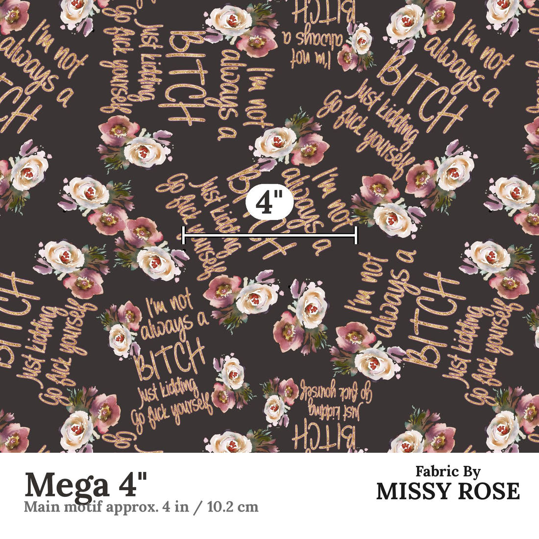 Profanity Fabric 64 Mega 4 inch print scale guide | Fabric by Missy Rose
