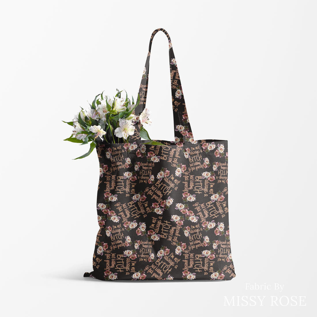 Profanity Fabric 64 made up as a tote bag - see how the print looks made up | Fabric by Missy Rose