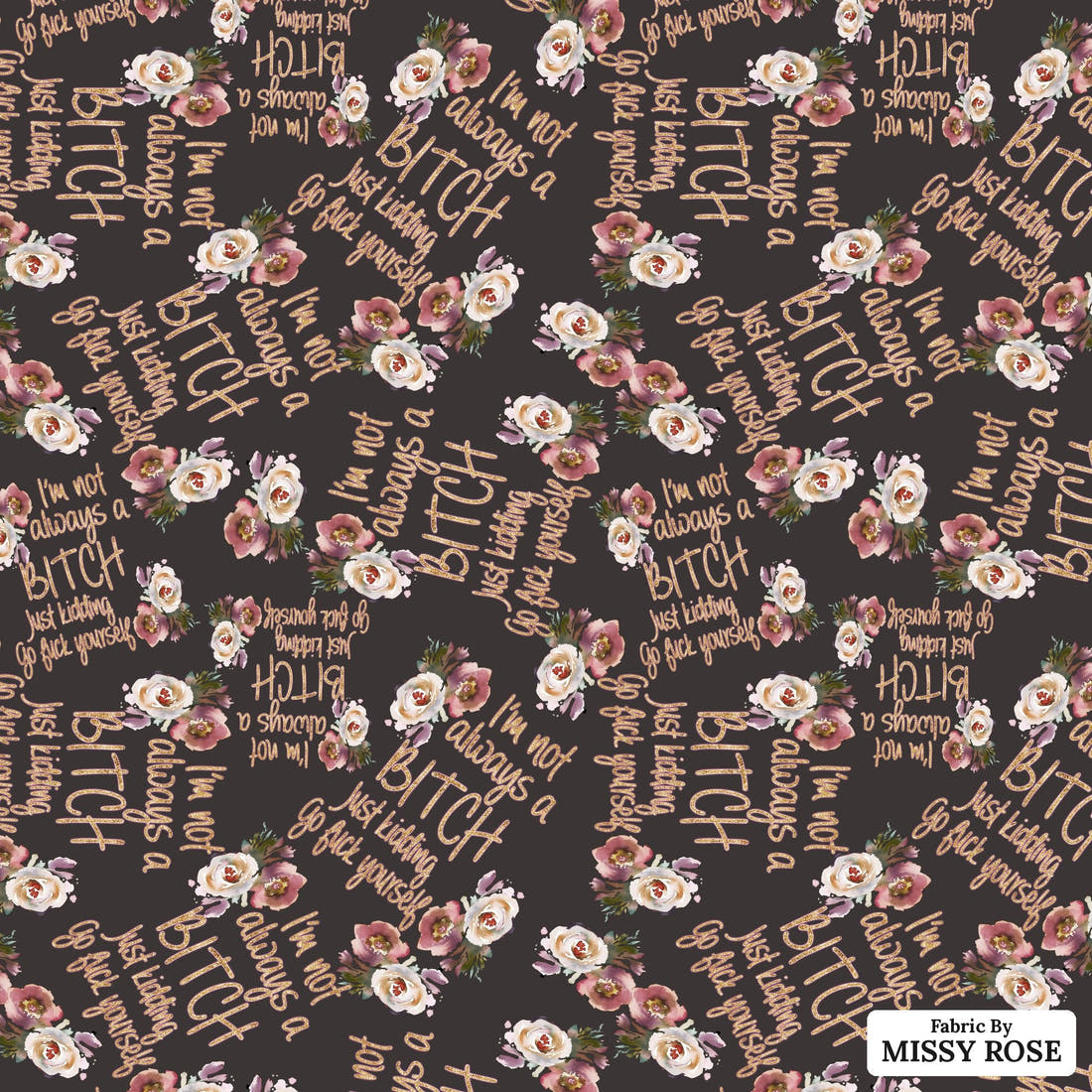 Profanity Fabric 64 - flat view of the print, zoom in for detail | Fabric by Missy Rose