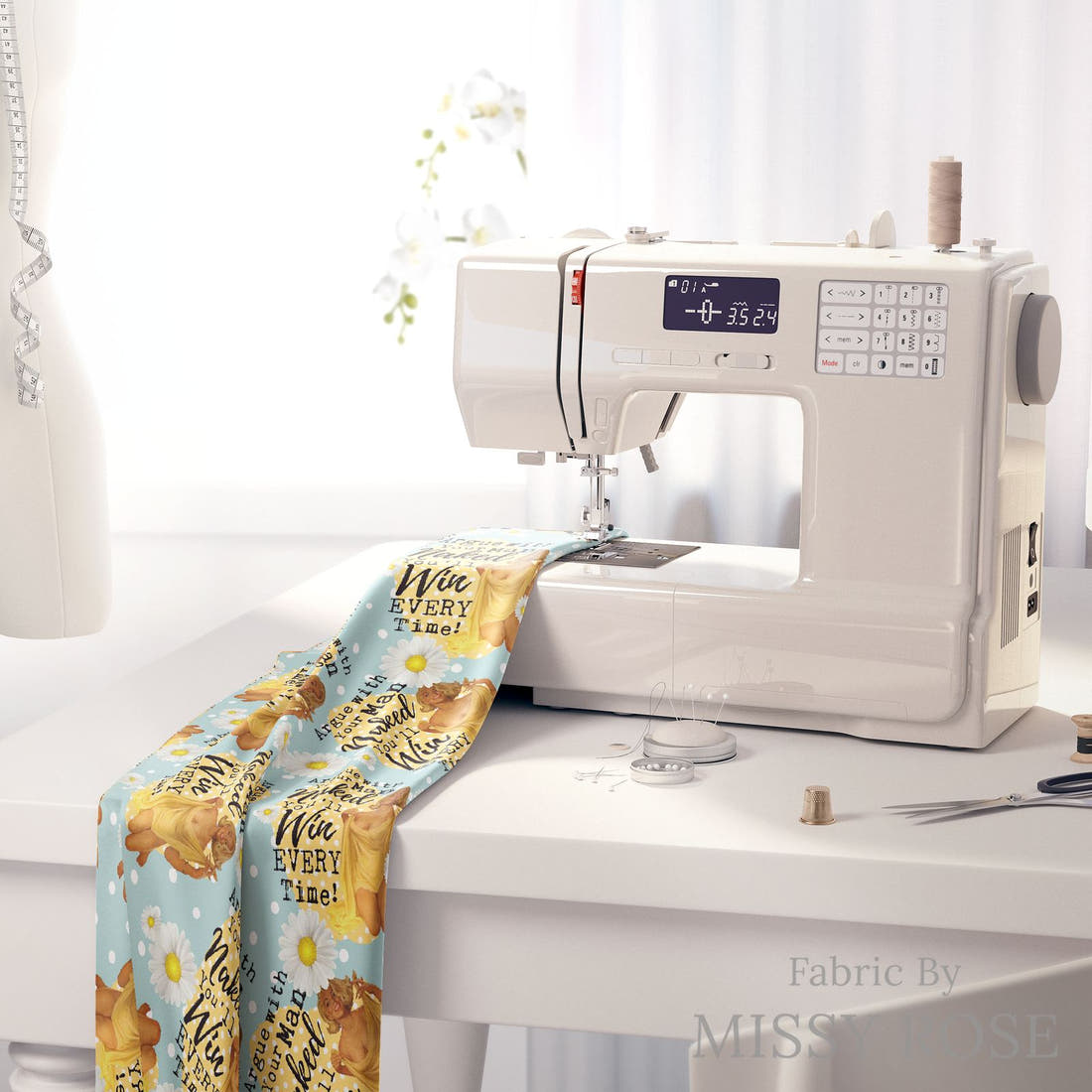 Profanity Fabric 65 on a sewing machine - premium fabric for sewing projects | Fabric by Missy Rose