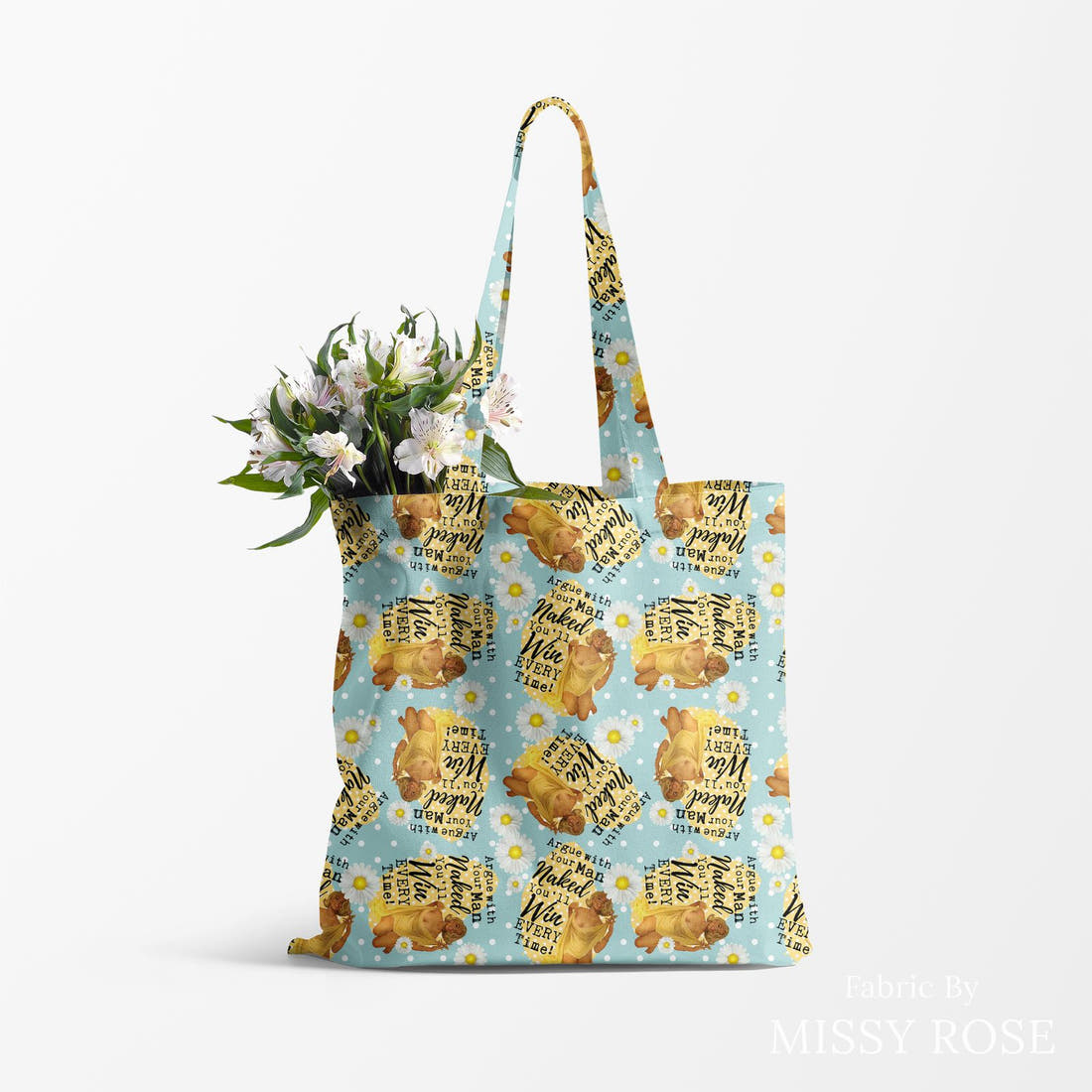 Profanity Fabric 65 made up as a tote bag - see how the print looks made up | Fabric by Missy Rose