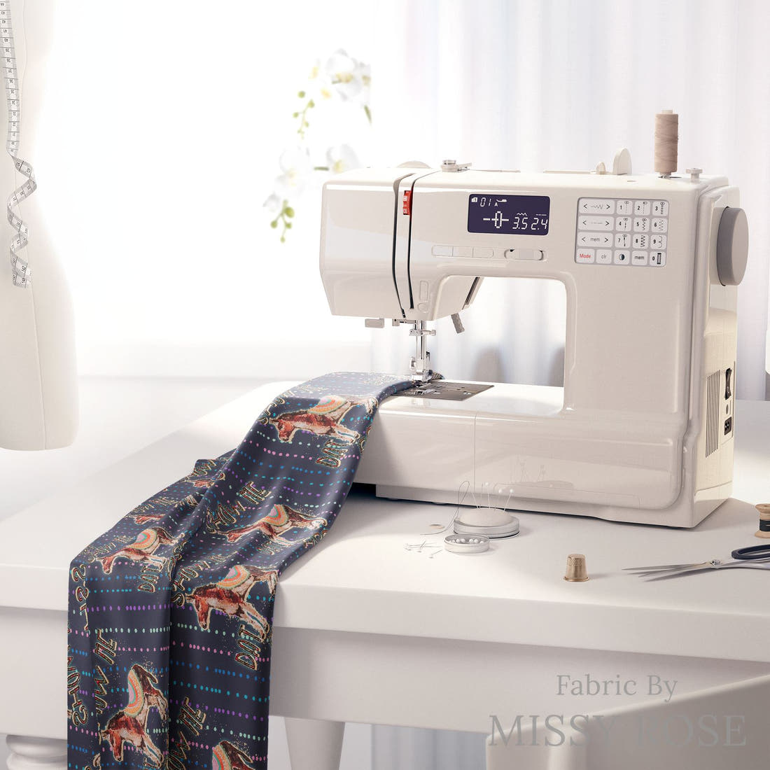 Profanity Fabric 66 on a sewing machine - premium fabric for sewing projects | Fabric by Missy Rose