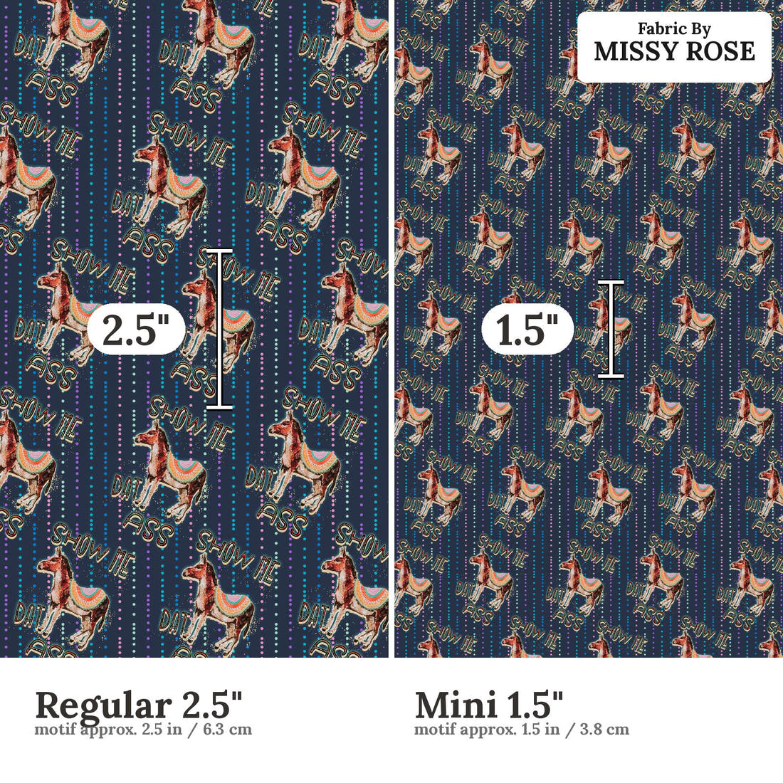 Profanity Fabric 66 Regular 2.5 inch vs Mini 1.5 inch print scale side by side | Fabric by Missy Rose