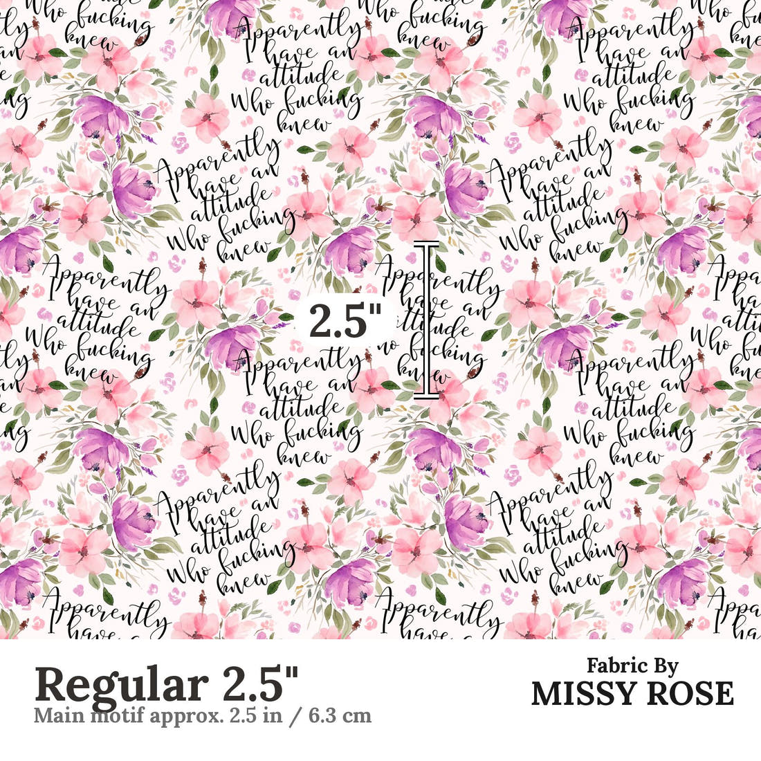Profanity Fabric 68 Regular 2.5 inch print scale guide | Fabric by Missy Rose