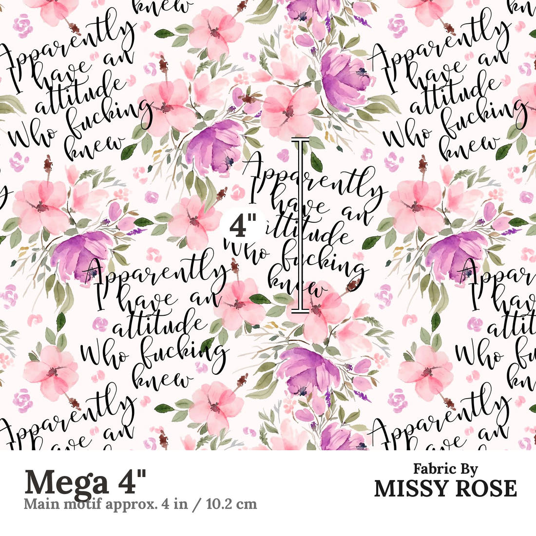 Profanity Fabric 68 Mega 4 inch print scale guide | Fabric by Missy Rose