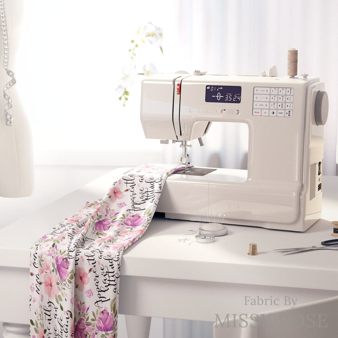 Profanity Fabric 68 on a sewing machine - premium fabric for sewing projects | Fabric by Missy Rose