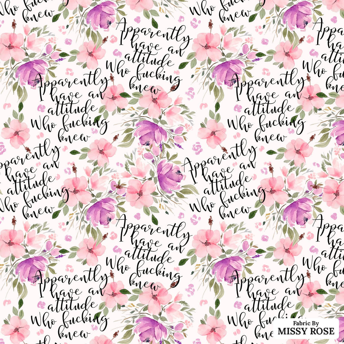 Profanity Fabric 68 - flat view of the print, zoom in for detail | Fabric by Missy Rose
