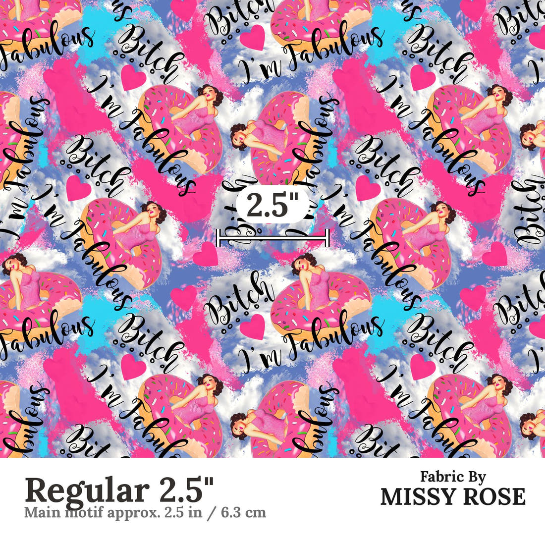 Profanity Fabric 07 Regular 2.5 inch print scale guide | Fabric by Missy Rose