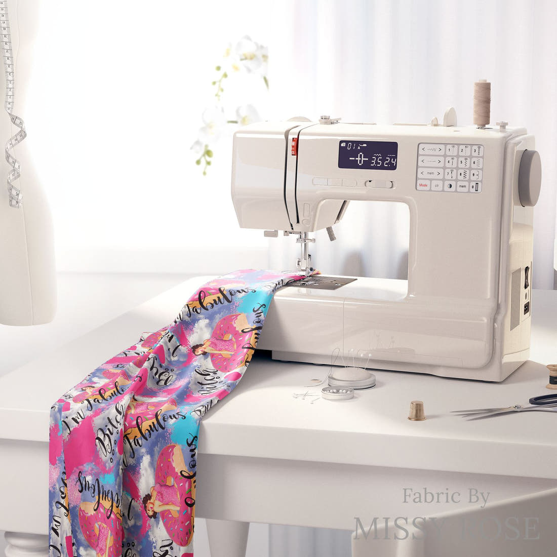 Profanity Fabric 07 on a sewing machine - premium fabric for sewing projects | Fabric by Missy Rose