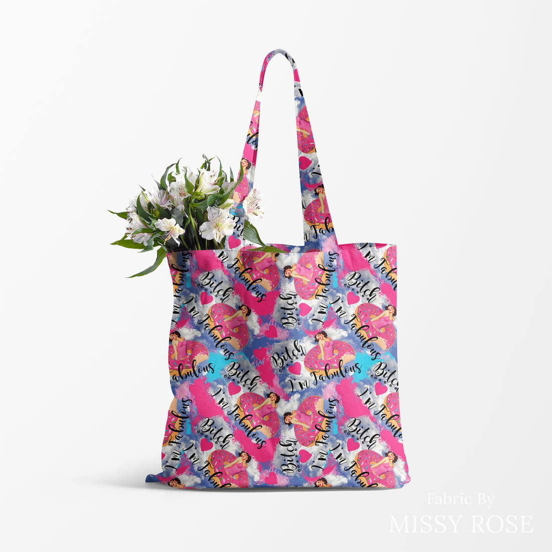 Profanity Fabric 07 made up as a tote bag - see how the print looks made up | Fabric by Missy Rose