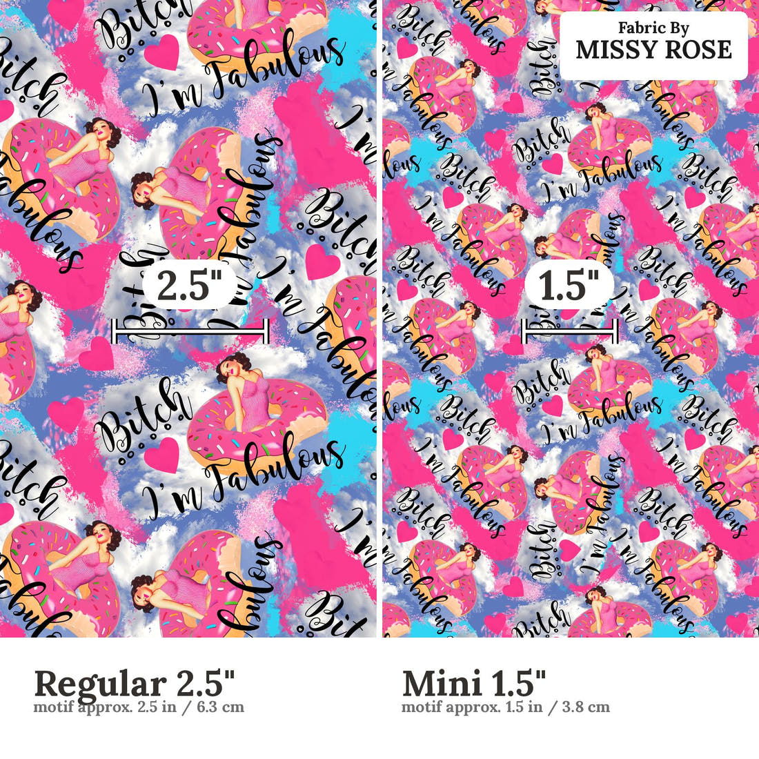 Profanity Fabric 07 Regular 2.5 inch vs Mini 1.5 inch print scale side by side | Fabric by Missy Rose