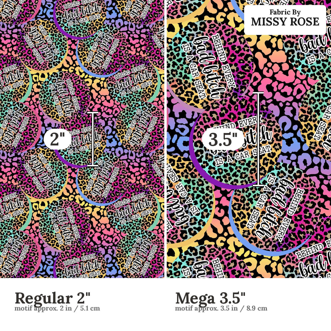 Profanity Fabric 70 Regular 2 inch vs Mega 3.5 inch print scale side by side | Fabric by Missy Rose