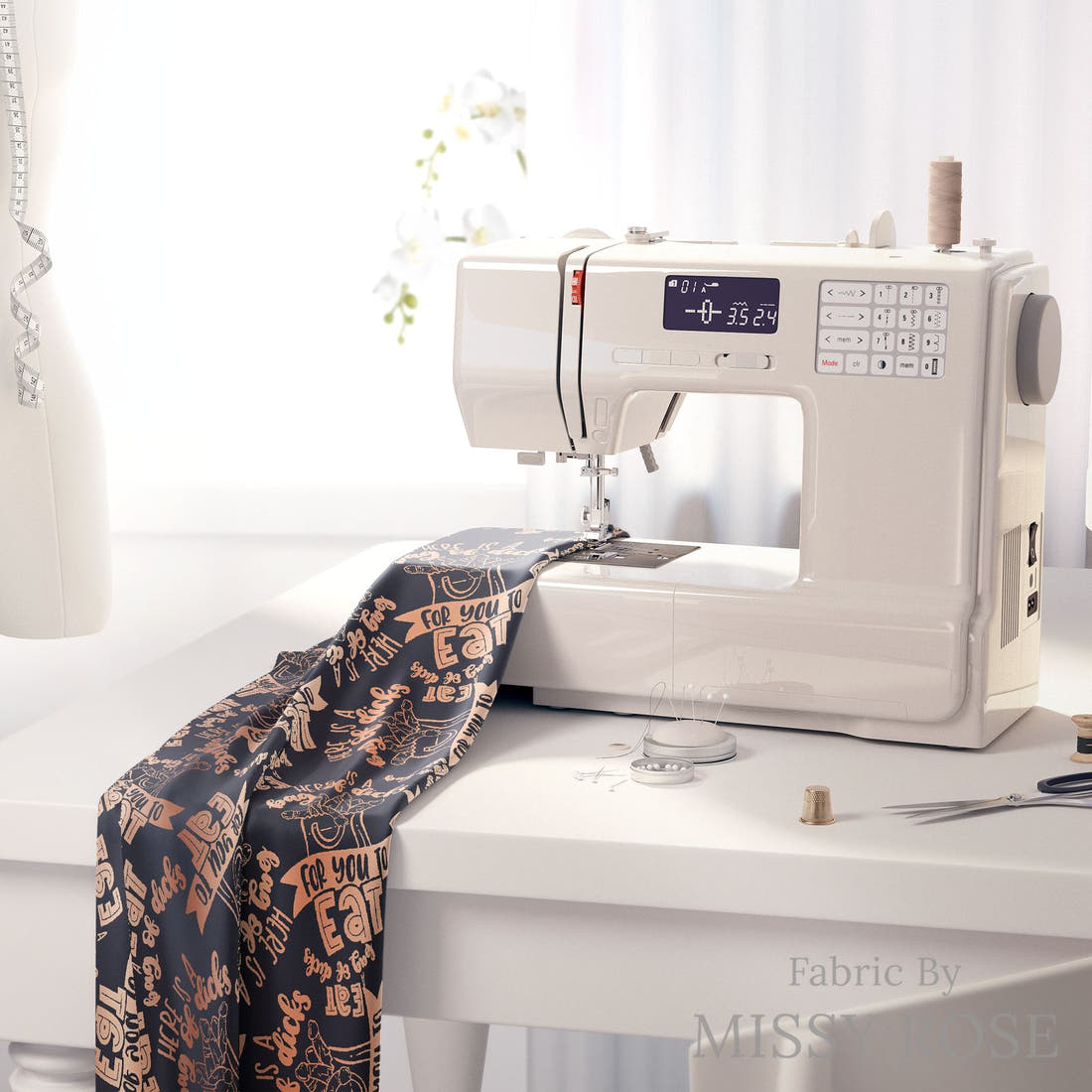 Profanity Fabric 72 on a sewing machine - premium fabric for sewing projects | Fabric by Missy Rose