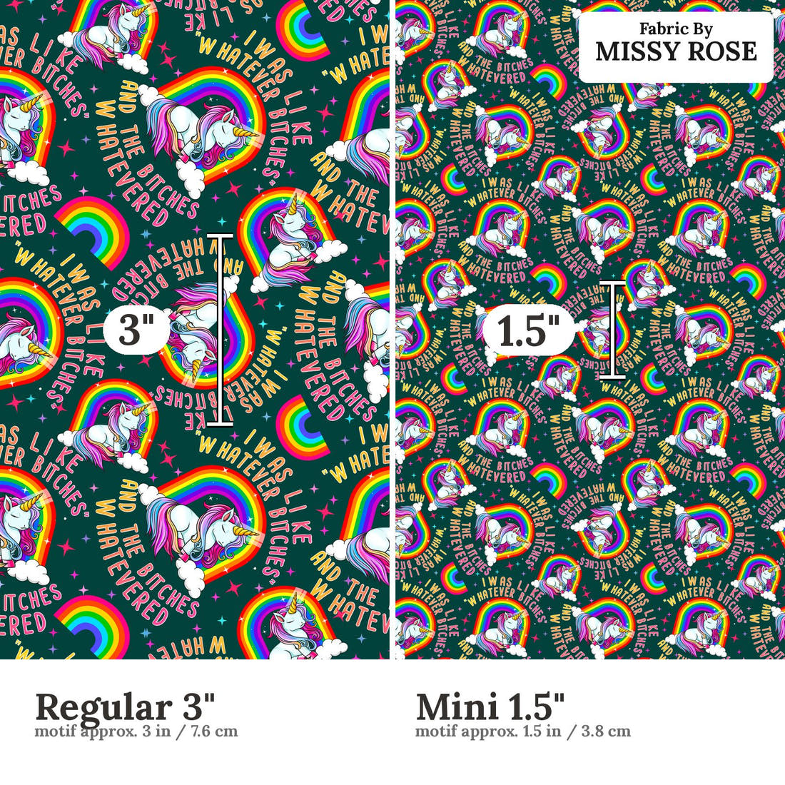 Profanity Fabric 73 Regular 3 inch vs Mini 1.5 inch print scale side by side | Fabric by Missy Rose