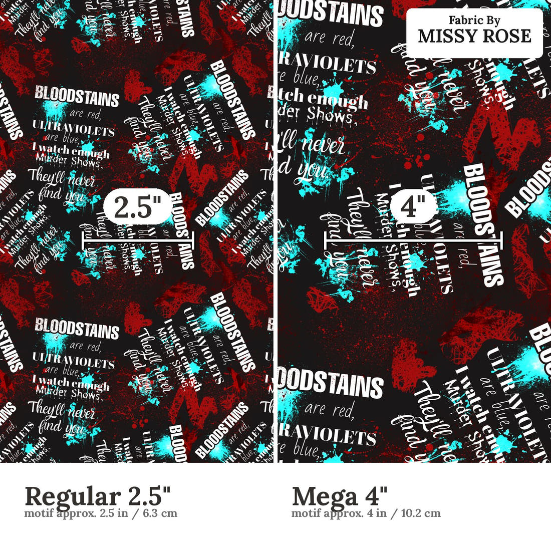 Profanity Fabric 74 Regular 2.5 inch vs Mega 4 inch print scale side by side | Fabric by Missy Rose