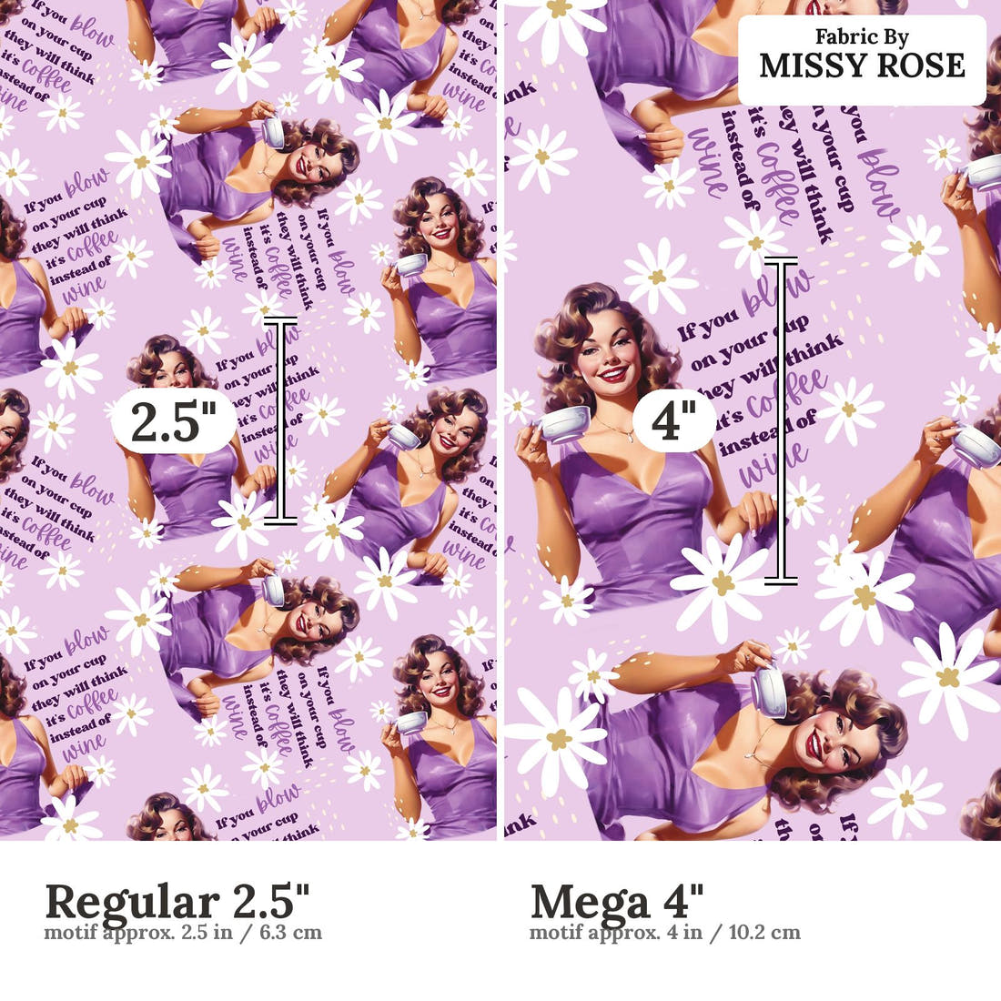Profanity Fabric 75 Regular 2.5 inch vs Mega 4 inch print scale side by side | Fabric by Missy Rose