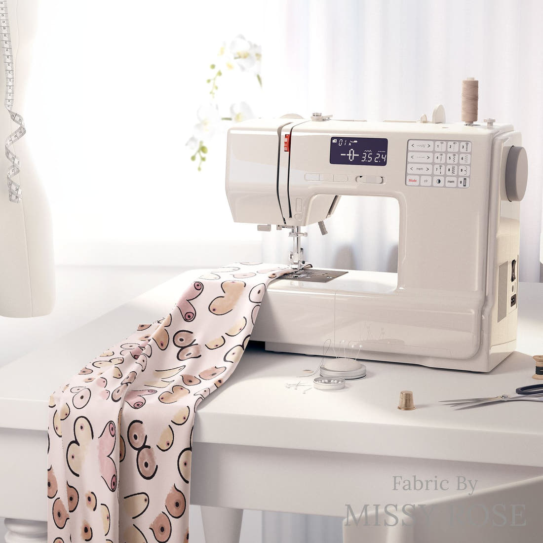 Profanity Fabric 76 on a sewing machine - premium fabric for sewing projects | Fabric by Missy Rose