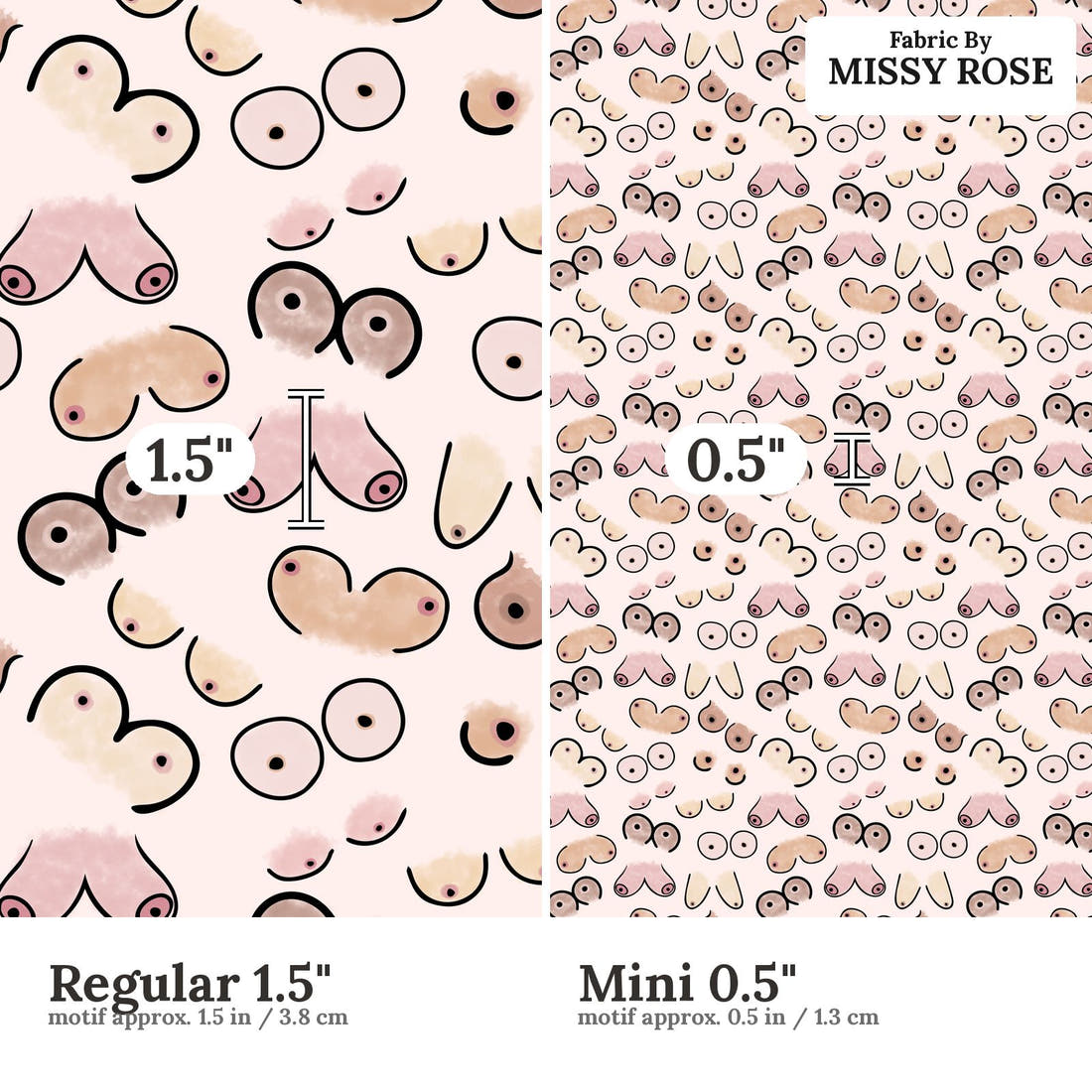 Profanity Fabric 76 Regular 1.5 inch vs Mini 0.5 inch print scale side by side | Fabric by Missy Rose