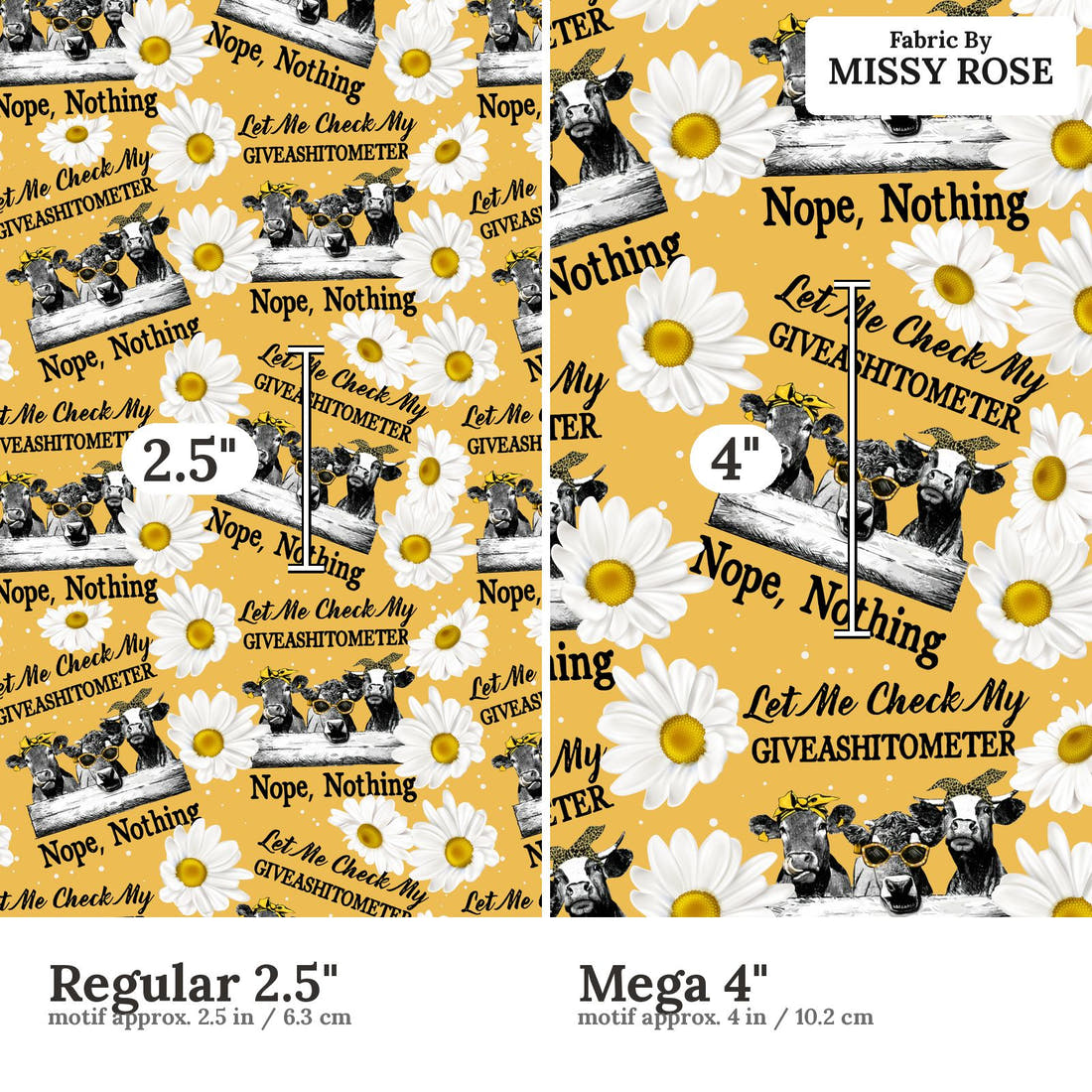 Profanity Fabric 81 Regular 2.5 inch vs Mega 4 inch print scale side by side | Fabric by Missy Rose