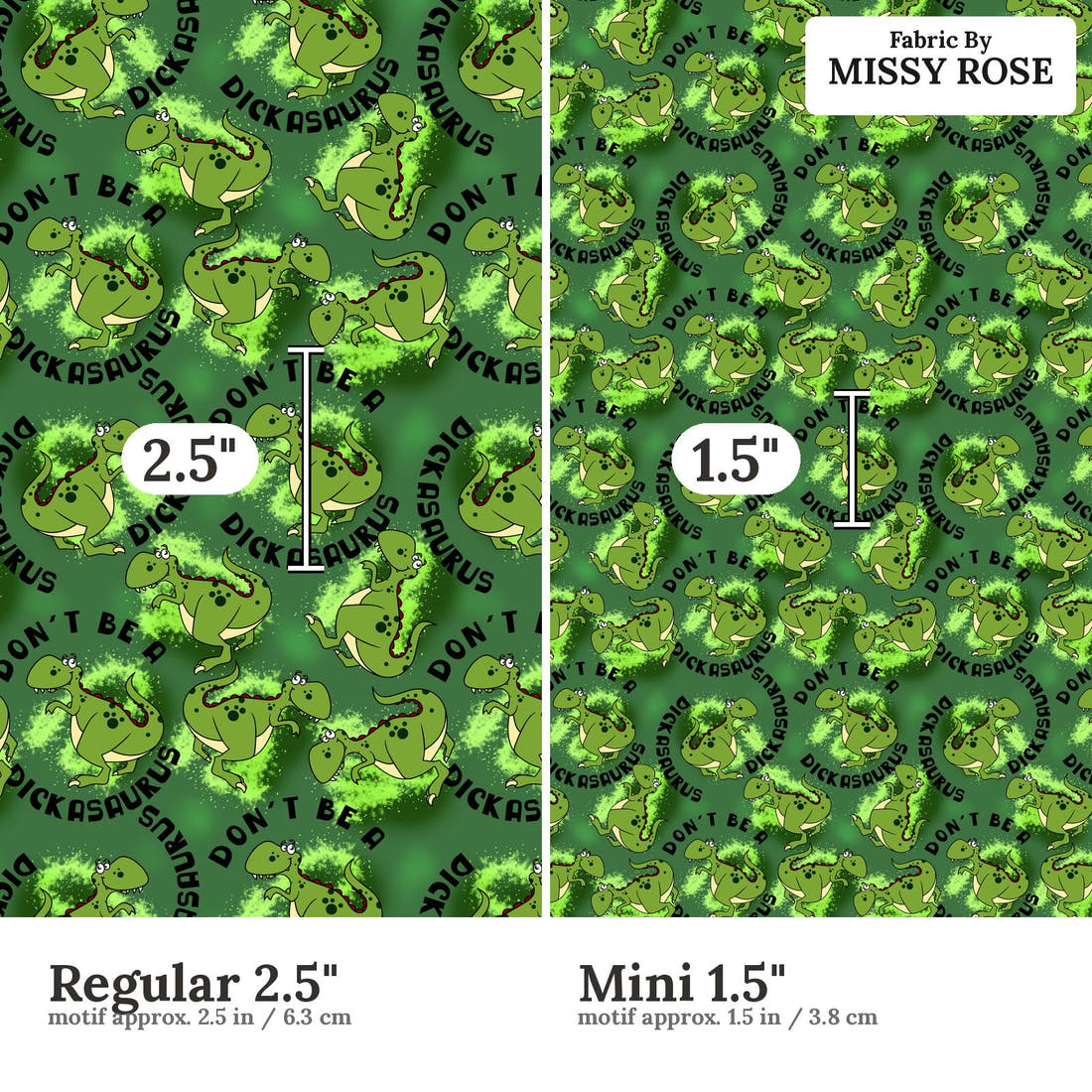 Profanity Fabric 83 Regular 2.5 inch vs Mini 1.5 inch print scale side by side | Fabric by Missy Rose