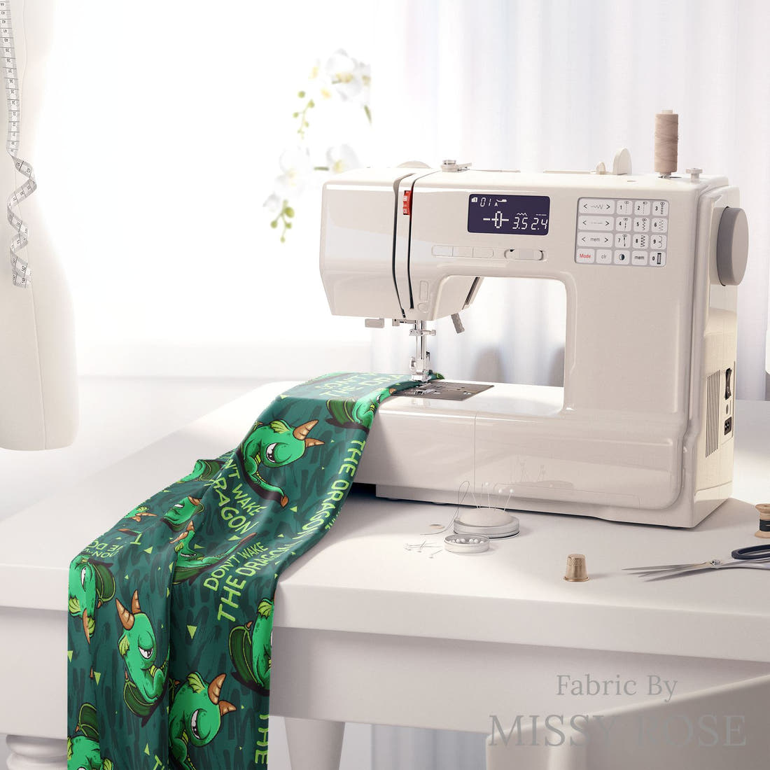 Profanity Fabric 86 on a sewing machine - premium fabric for sewing projects | Fabric by Missy Rose