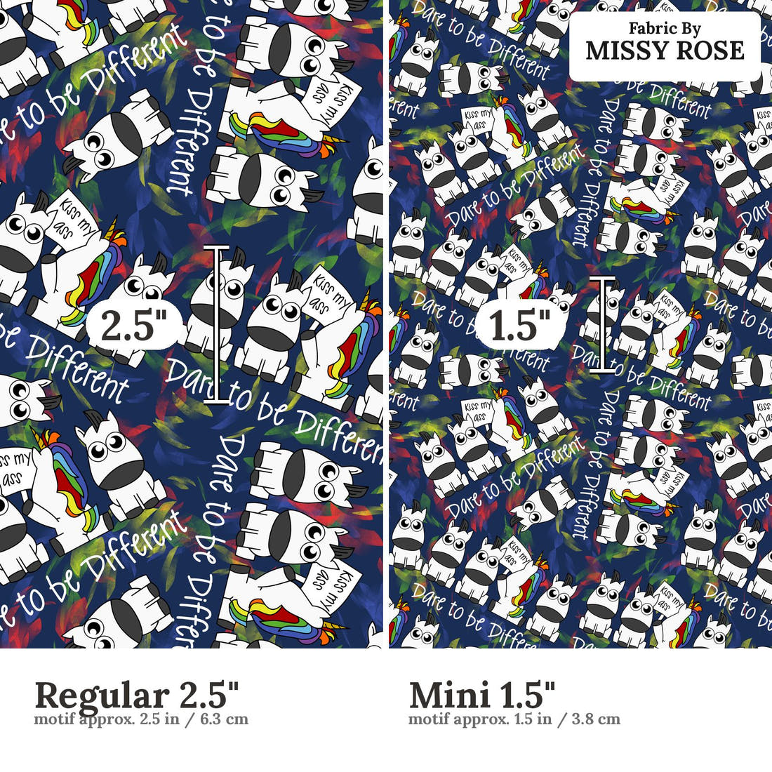 Profanity Fabric 09 Regular 2.5 inch vs Mini 1.5 inch print scale side by side | Fabric by Missy Rose