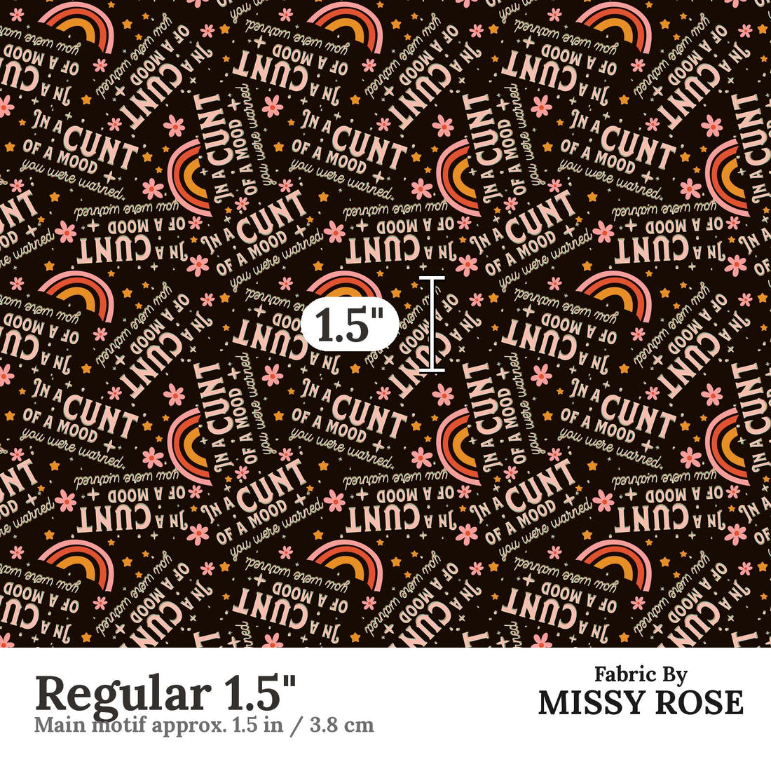 Profanity Fabric 90 Regular 1.5 inch print scale guide | Fabric by Missy Rose