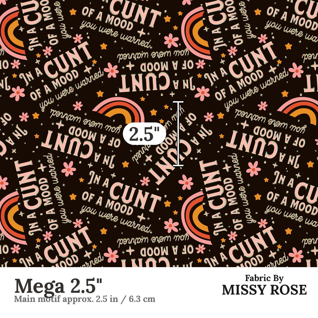 Profanity Fabric 90 Mega 2.5 inch print scale guide | Fabric by Missy Rose