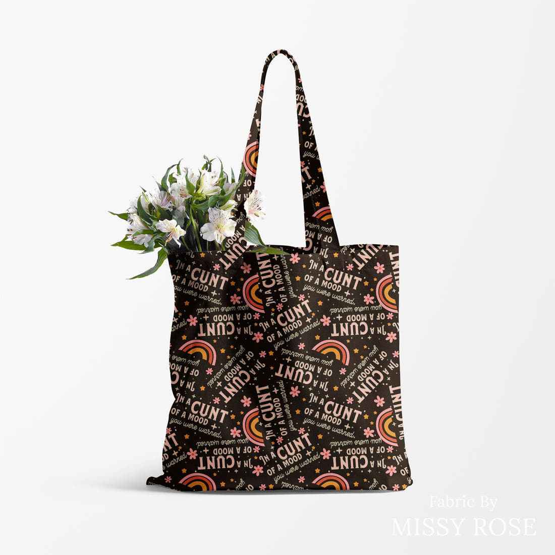 Profanity Fabric 90 made up as a tote bag - see how the print looks made up | Fabric by Missy Rose