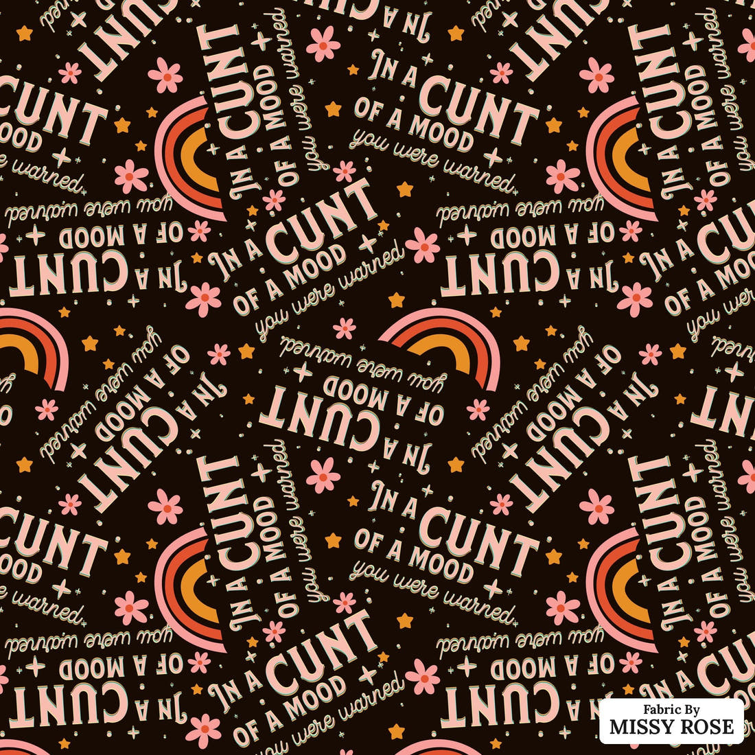 Profanity Fabric 90 - flat view of the print, zoom in for detail | Fabric by Missy Rose