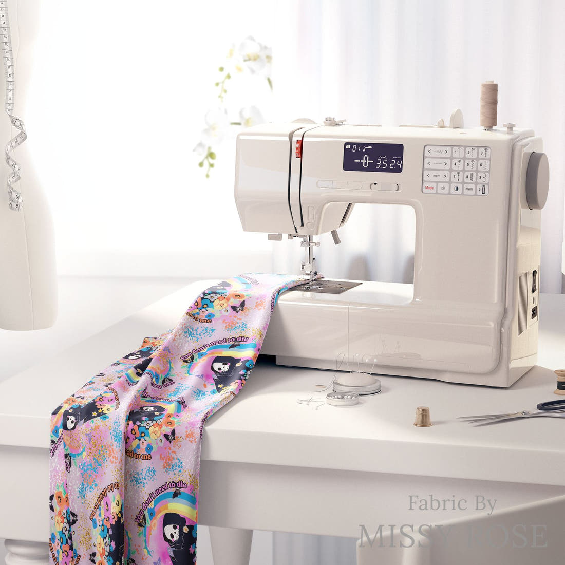 Profanity Fabric 92 on a sewing machine - premium fabric for sewing projects | Fabric by Missy Rose
