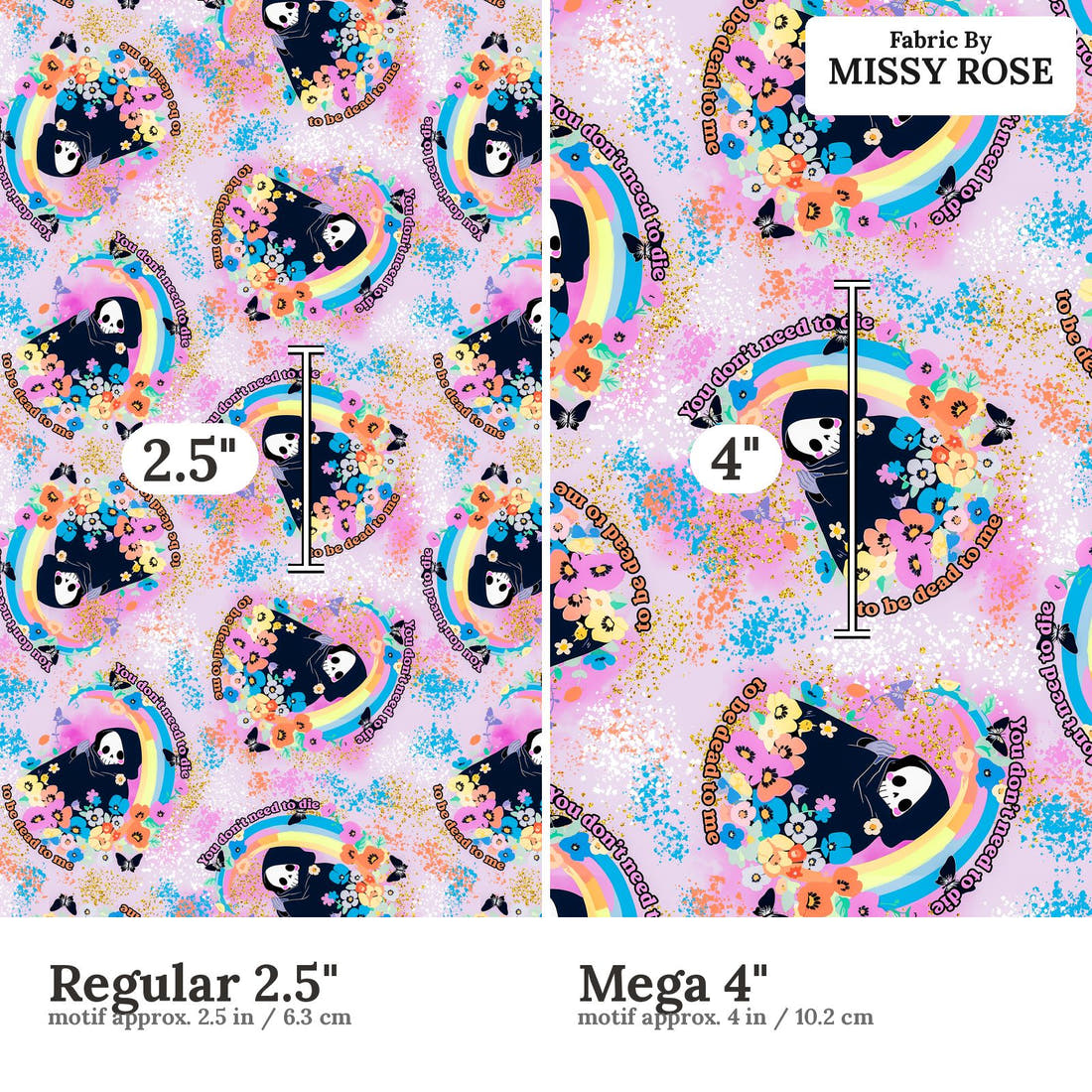 Profanity Fabric 92 Regular 2.5 inch vs Mega 4 inch print scale side by side | Fabric by Missy Rose
