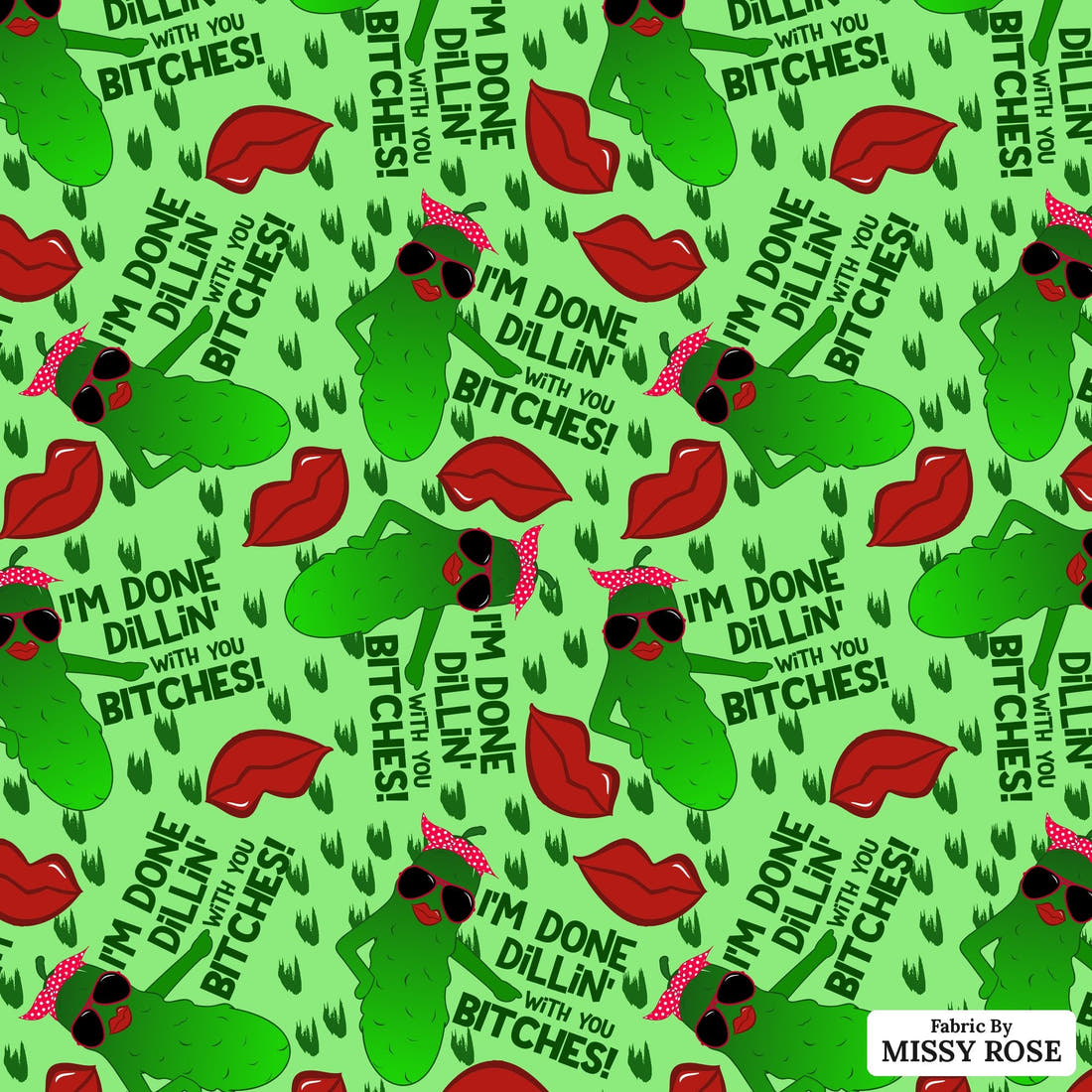 Profanity Fabric 94 - flat view of the print, zoom in for detail | Fabric by Missy Rose