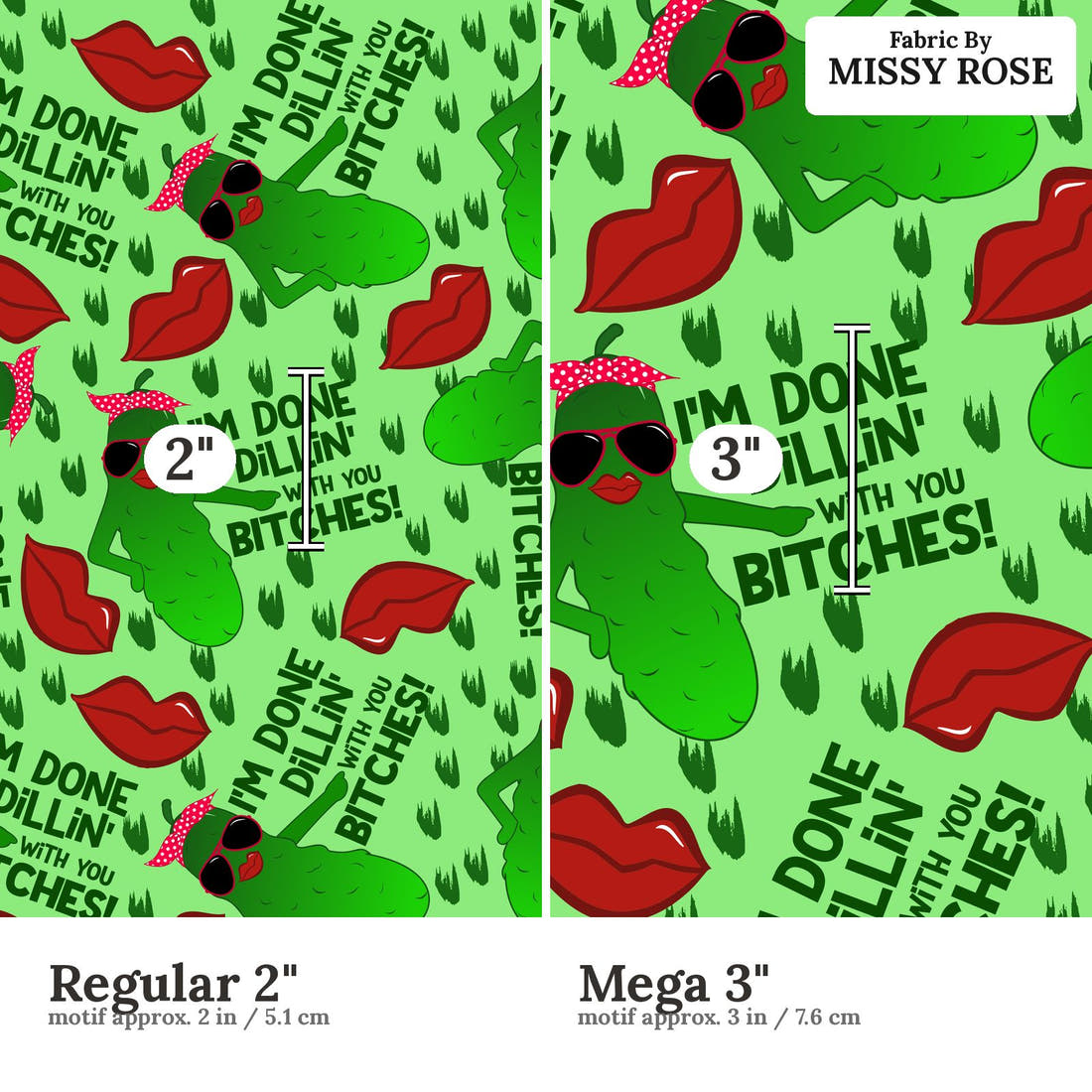 Profanity Fabric 94 Regular 2 inch vs Mega 3 inch print scale side by side | Fabric by Missy Rose