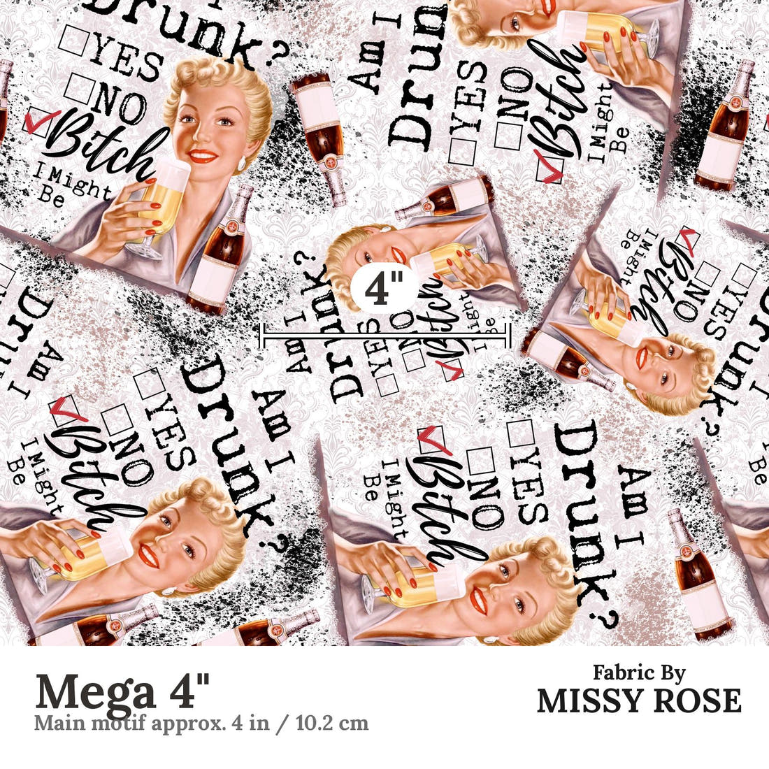 Profanity Fabric 96 Mega 4 inch print scale guide | Fabric by Missy Rose