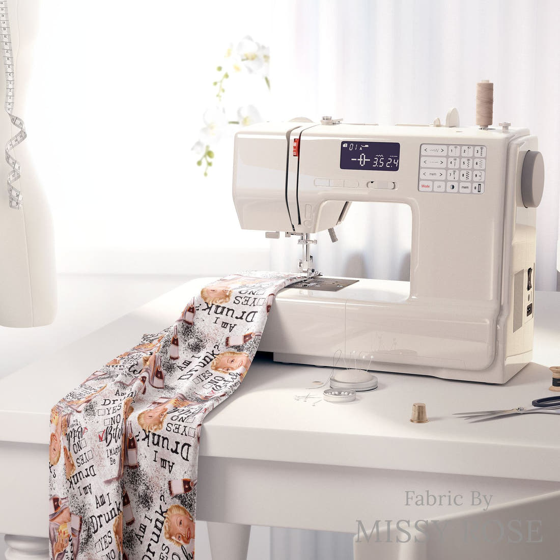 Profanity Fabric 96 on a sewing machine - premium fabric for sewing projects | Fabric by Missy Rose