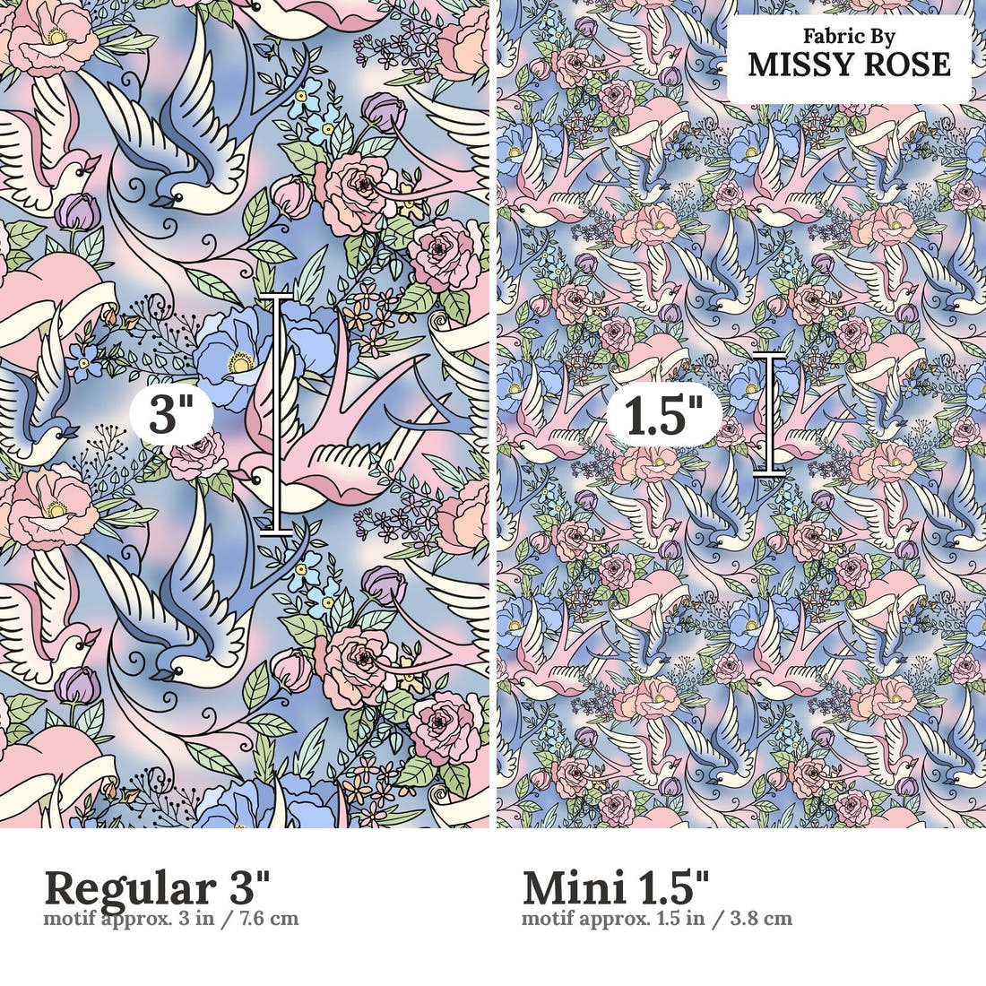 Profanity Fabric 97 Regular 3 inch vs Mini 1.5 inch print scale side by side | Fabric by Missy Rose